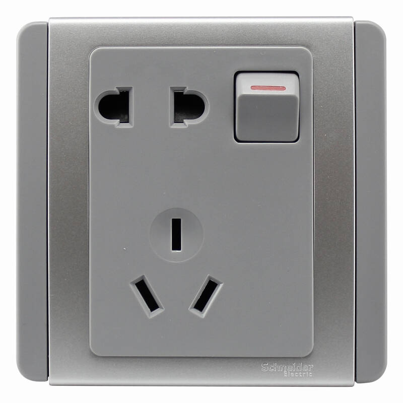 施耐德开关插座 e3000都会银灰 10a五孔带开关插座冰箱洗衣机插座