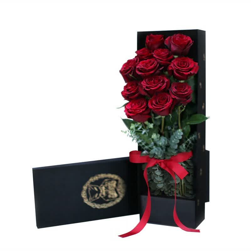 野兽派 枪炮玫瑰黑珍珠12支高端红玫瑰鲜花礼盒