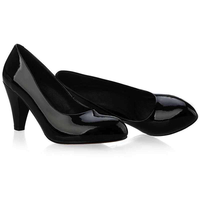 卡妃柠 牛筋底高跟鞋优质牛皮工鞋通勤真皮浅口单鞋女ol粗跟圆头女鞋