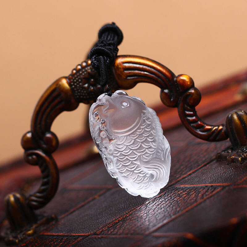 天然白水晶文昌鱼吊坠锦鲤丰年开运吉祥物吊坠 吉运福鲤吐禄助学业 助