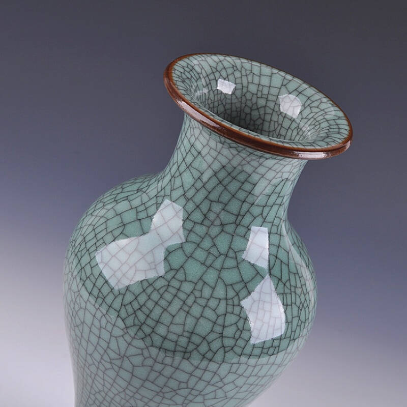 艺品瓷轩景德镇陶瓷器 仿古官窑开片青釉花瓶 古典现代家饰客厅摆件