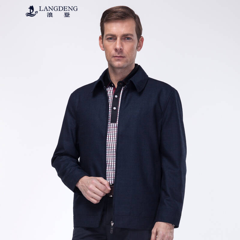 浪登2015春装新品商务休闲纯色深蓝翻领夹克外套4k4034 深蓝色 l