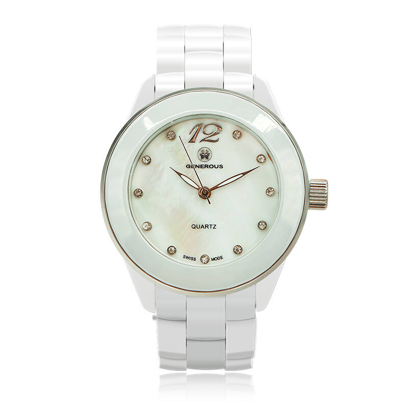 豪情(generous)手表石英腕表 防水陶瓷女士腕表 圆形珍珠贝母面gq101