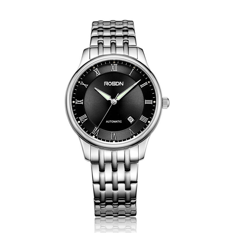 劳士顿(rosdn)男表豁达系列全自动机械表精钢防水单日历商务男士手表