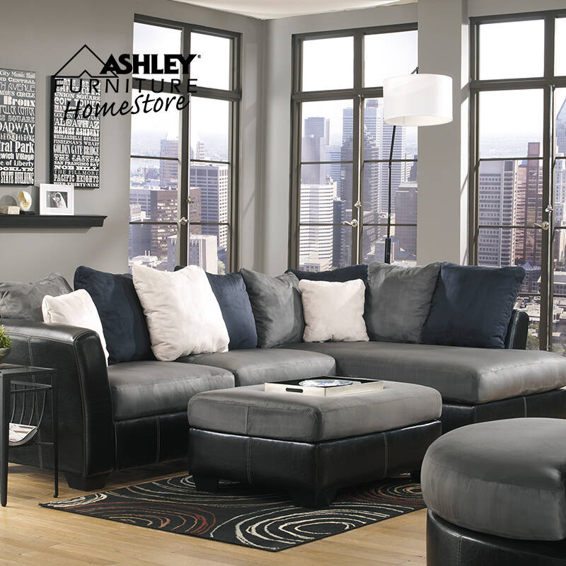 ashley 爱室丽 美式现代 皮布结合沙发组合 客厅组合沙发14200 三人