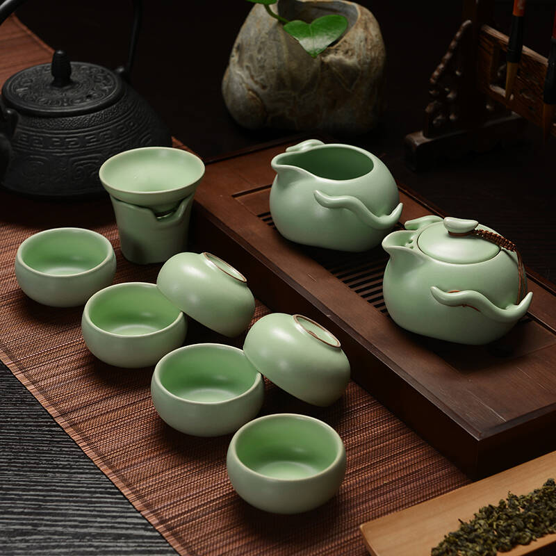 古焱 汝窑功夫茶具套装 汝瓷陶瓷茶具 10头功夫茶具 开片汝窑茶具套装