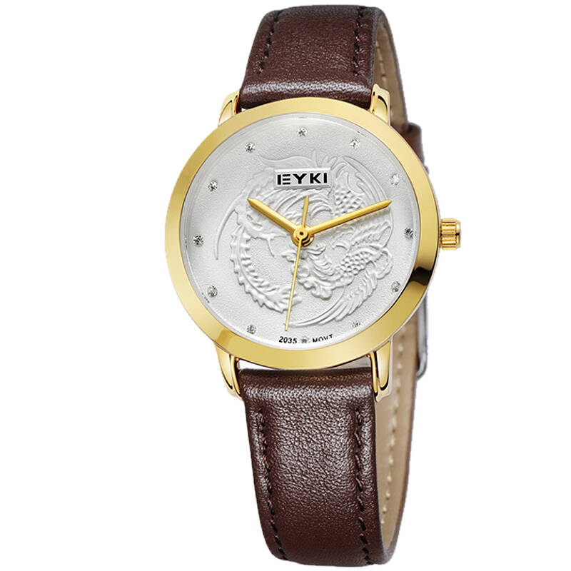 艾奇(eyki)手表龙吟凤舞时尚女表皮带石英表女士手表8760 8760咖色