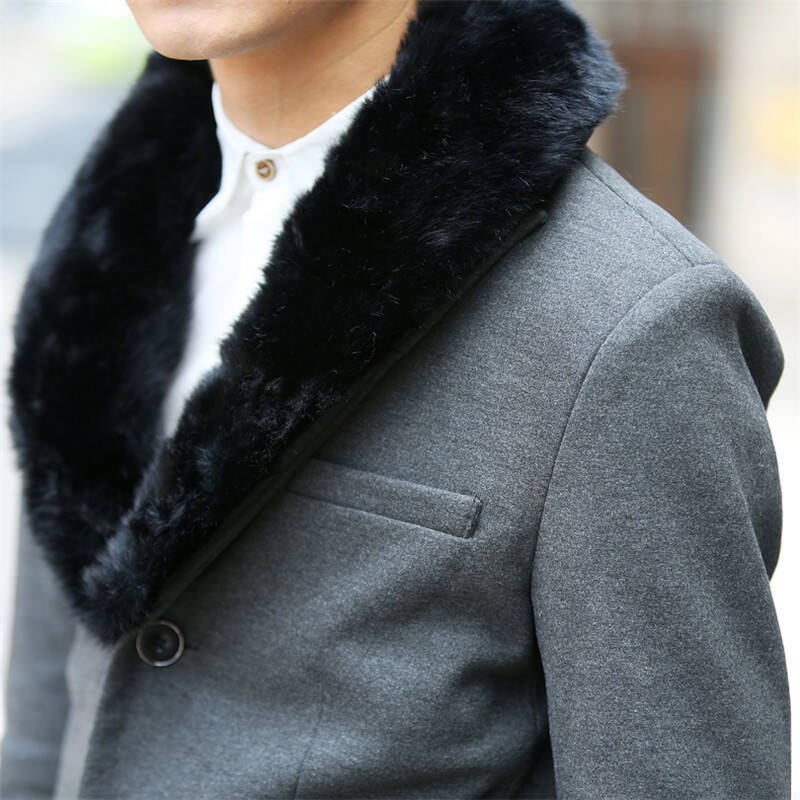 佐优品男装 2015秋冬新款男士纯色拉链装饰毛领时尚修身西装外套男