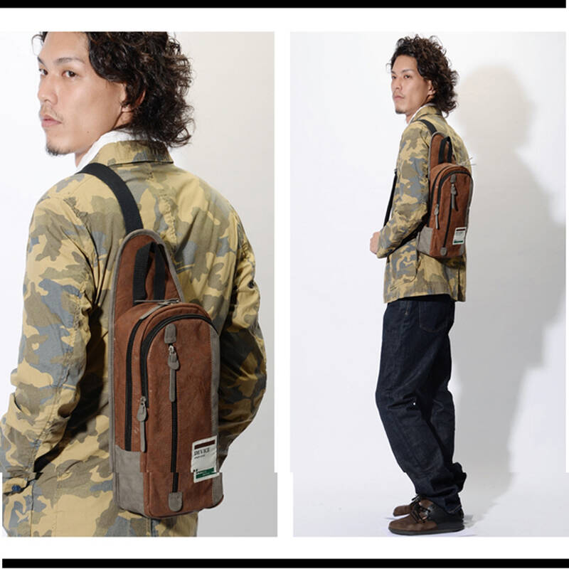 crosscharm新款男包 休闲胸包 男 单肩斜挎包 日韩情侣包 棕色