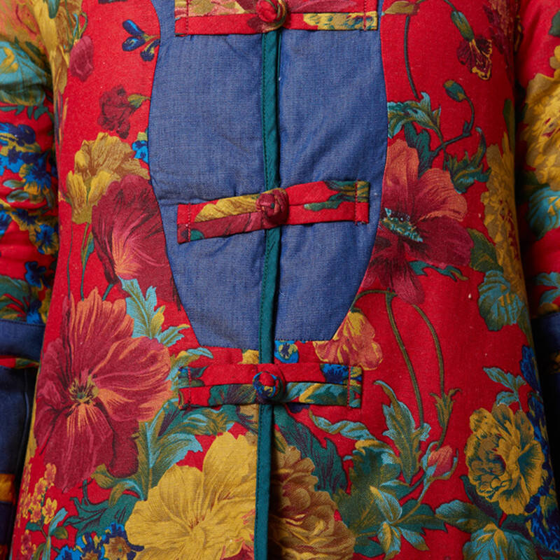 冬装新款民族风女装棉衣女大码棉袄外套长款加厚棉服 x421217 红花色