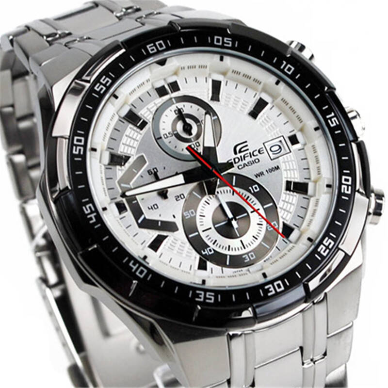 卡西欧(casio)手表 男式运动新款立体表盘赛车石英表 白盘钢带efr