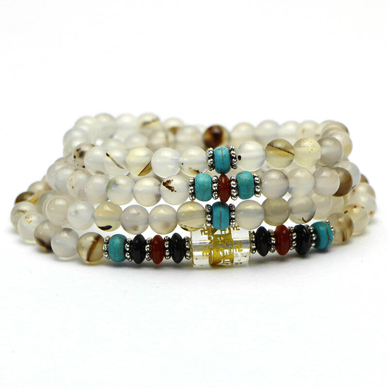 天然水晶 原色海藻石 黑白水草玛瑙多圈手链 简约时尚饰品