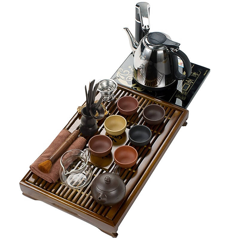 【京东自营】金镶玉 功夫茶具套装 茶缘五色紫砂套组 实木茶盘茶壶