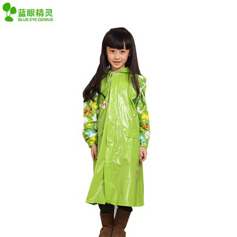 蓝眼精灵时尚男女儿童学生雨衣带书包位 33绿色 s=120cm