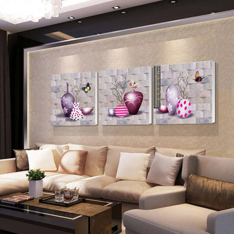 一若无框画 客厅三联装饰画现代简约壁画背景墙画 餐厅玄关挂画花瓶