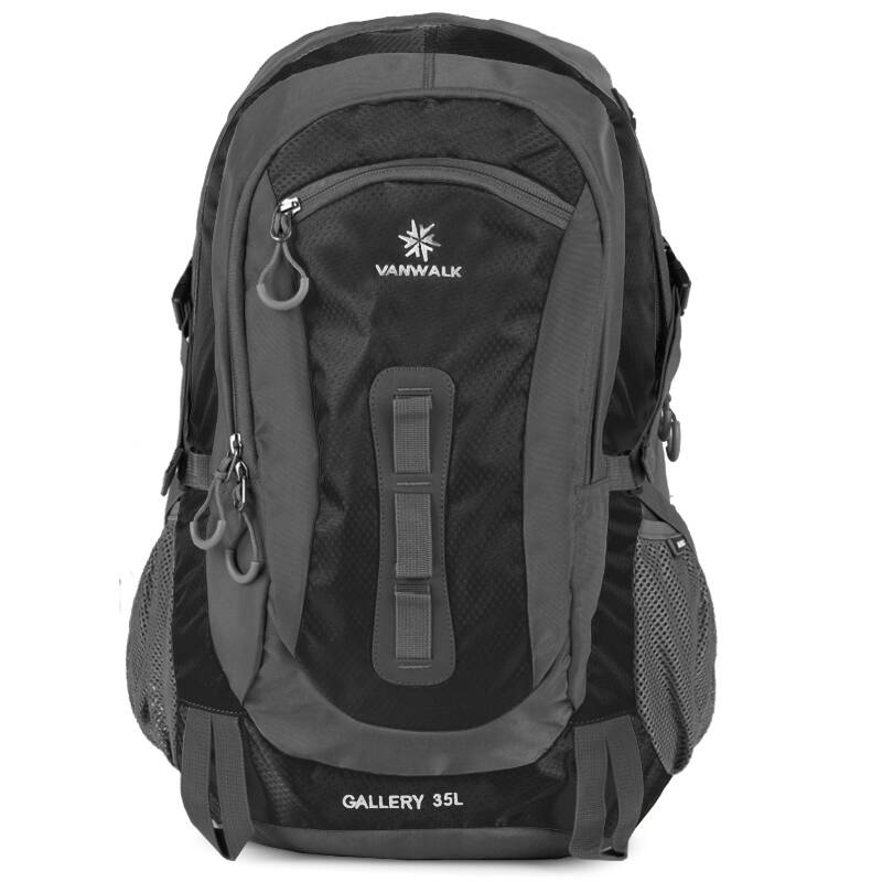 vanwalk出走 休闲男女运动书包户外旅行登山旅游双肩背包 简约版黑