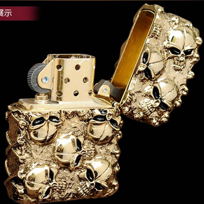 芝宝zippo防风煤油打火机 金色大号骷髅万恶之城盔甲厚壳 金色重甲