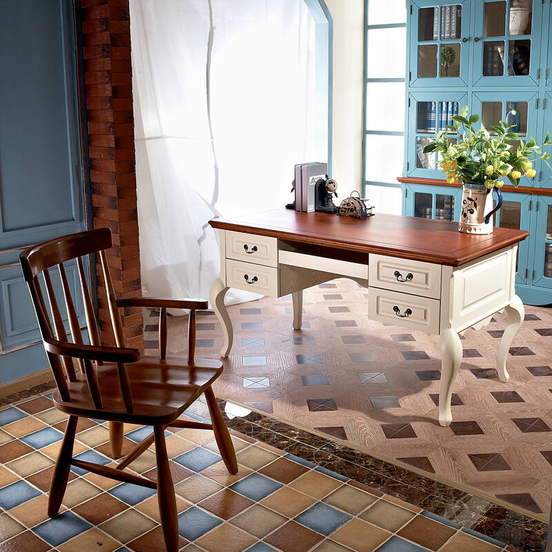 星干线地中海实木书柜美式乡村书柜 地中海实木书橱 田园四门组合书架