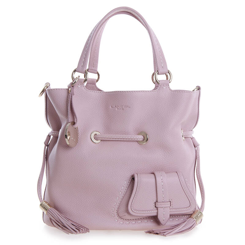 lancel兰姿 女士粉色荔枝纹牛皮水桶包手提斜挎包 a02174 hr