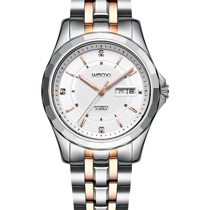 万维(wanvi)手表 全自动机械表手表男士商务表 精钢带男士手表间钨钢