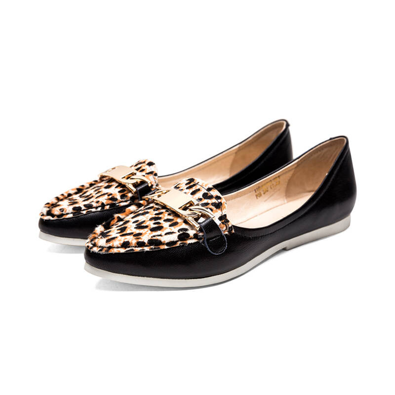 康莉comely女鞋2015年秋新款羊皮平底单鞋 尖头鞋豹纹休闲鞋平跟鞋