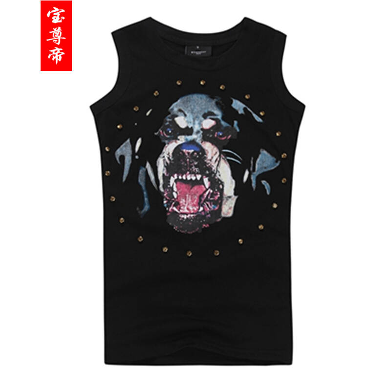 宝尊帝 2015新款春装les潮牌林弯弯烫钻镶钻石牧羊狗头潮男女情侣装汗