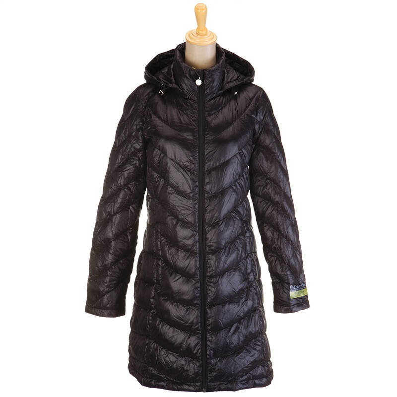 calvin klein/ck 卡文克莱 女款黑色鸭绒超轻薄带帽长款羽绒服 m码