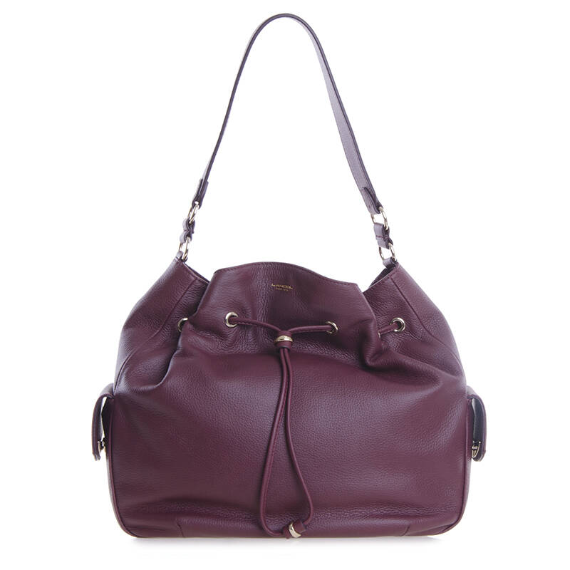 lancel 兰姿 女士紫色荔枝纹牛皮水桶包单肩斜挎包 a06612 37