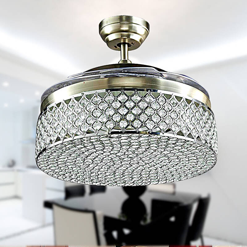 金黄色led水晶起飞隐形吊扇灯 现代简约奢华 客厅卧室餐厅灯 铬色