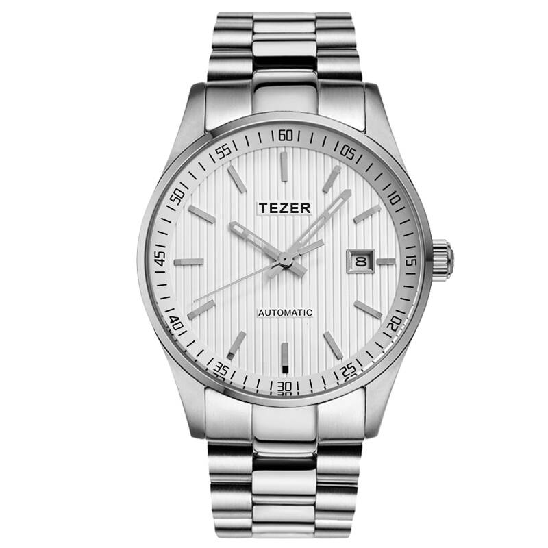 天时(tezer)手表男表全自动机械表50米深度防水真皮表带t9009g 白面