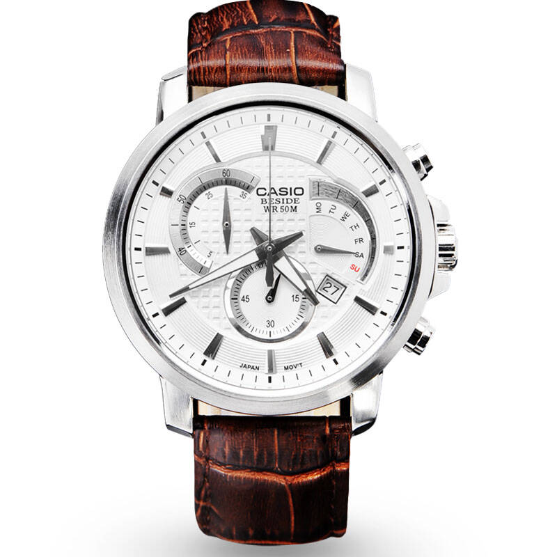 卡西欧(casio)手表 bem系列三眼石英男士手表 白盘bem-506l-7a