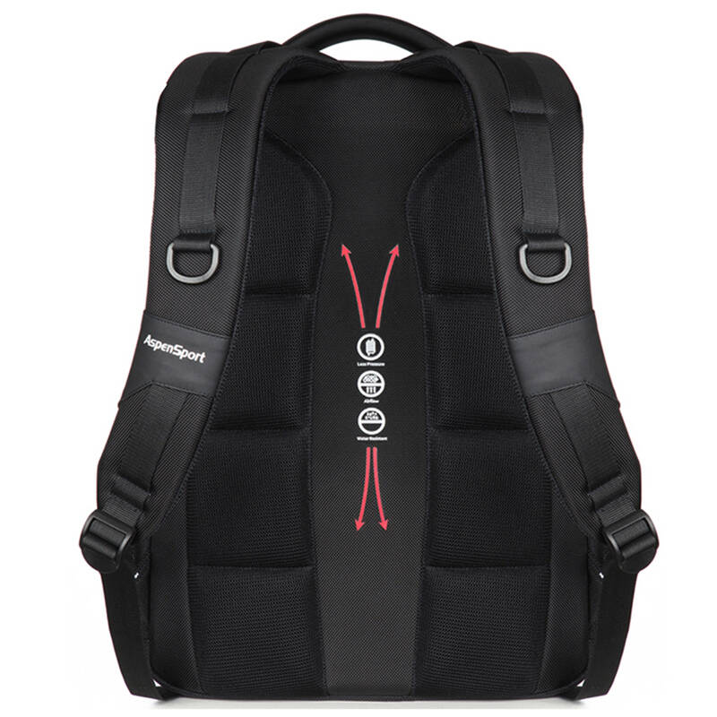 艾奔双肩包 男女双肩背包休闲旅行包电脑包15.6寸as-b22 黑红色 18寸