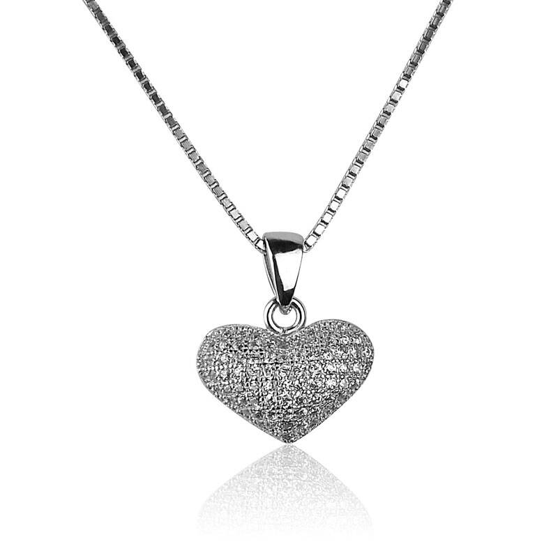 老银匠银项链 925银饰正品 心形锆石微镶项吊坠链 心语 时尚可爱3g1h