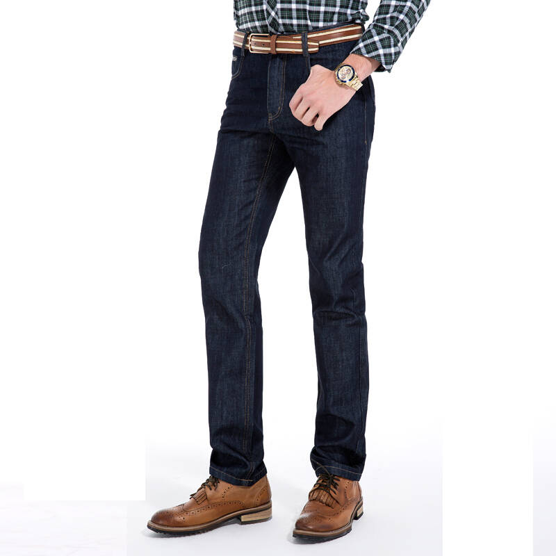 步森男装 加绒保暖直筒牛仔裤冬季新品 时尚商务百搭男裤 黑灰 29=2.