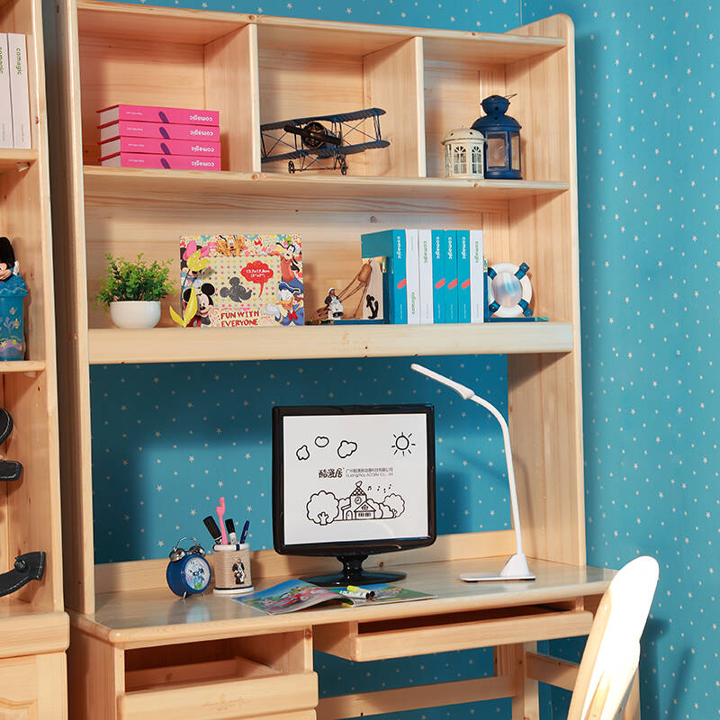 迪士尼 儿童家具实木书架 松木12米书架 松木书桌上架