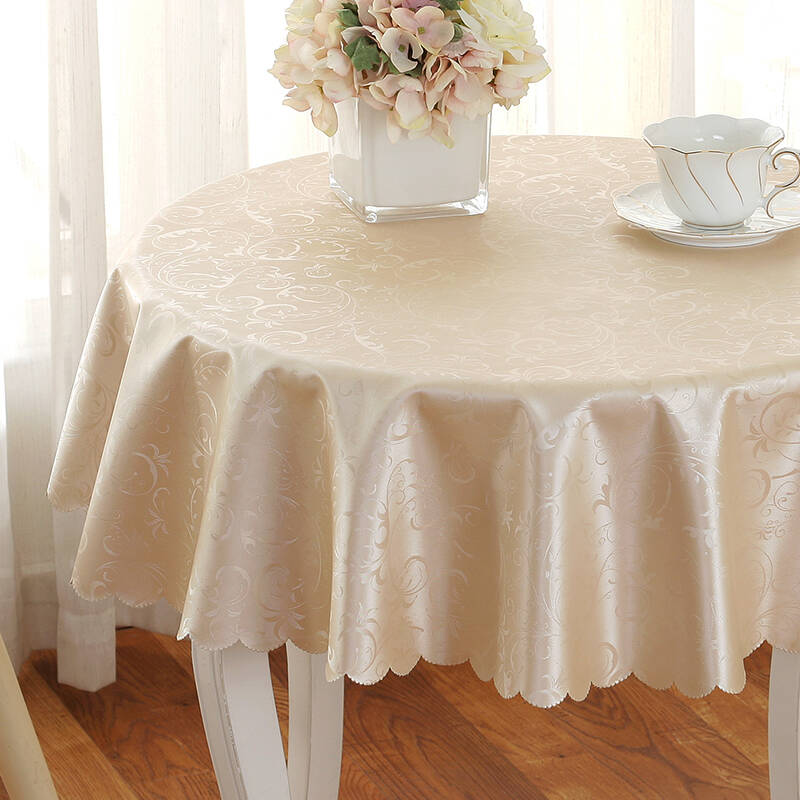 European Style Pvc Table Cloth Waterproof Anti Oil Ironing European Style Pvc Table Cloth Waterproof Anti Oil Ironing Dining Mat Hotel Round Chair Set Hook Flower Champagne 1 2m