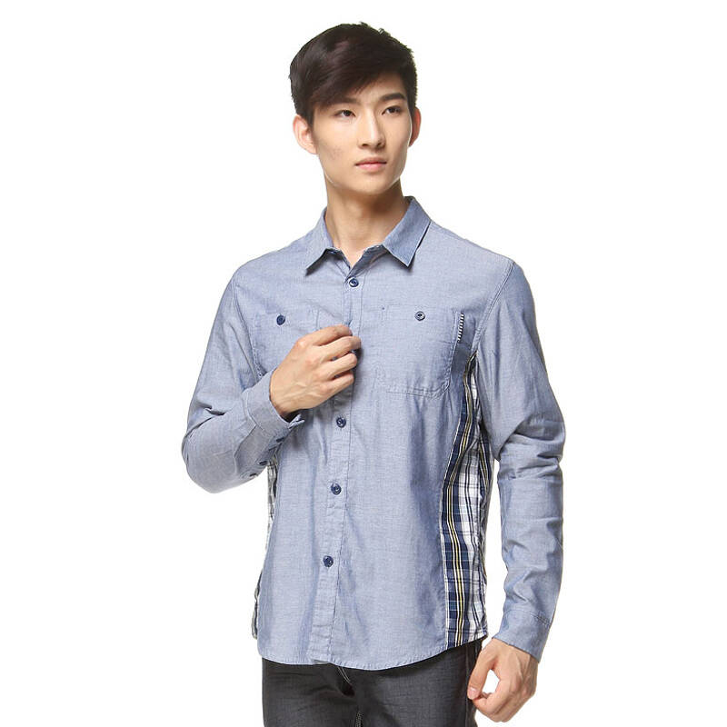 鸿星尔克erke男士都市休闲简约舒适长袖衬衫 11213105322 矿石蓝 m