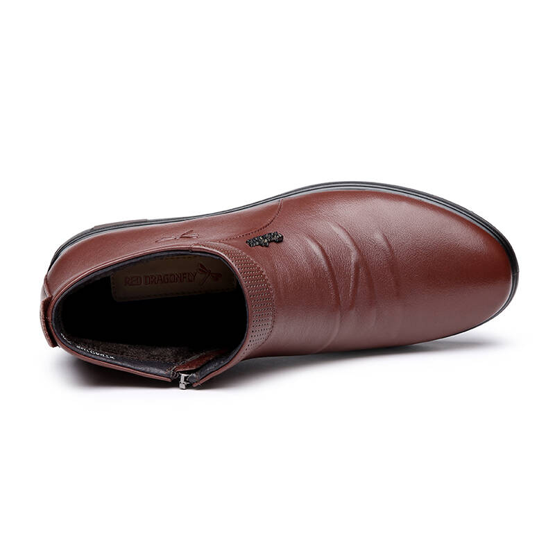 红蜻蜓 (red dragonfly) 男棉鞋商务休闲保暖短皮靴 wtd40101 红棕色