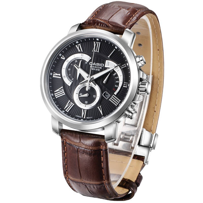 卡西欧(casio)手表 beside系列商务休闲黑盘石英男表bem-506bl-1a