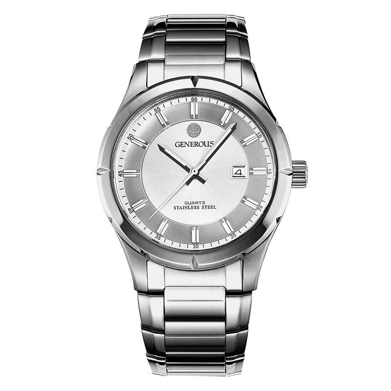 豪情(generous)手表男士石英腕表防水精钢男士腕表gq001 白面钢带