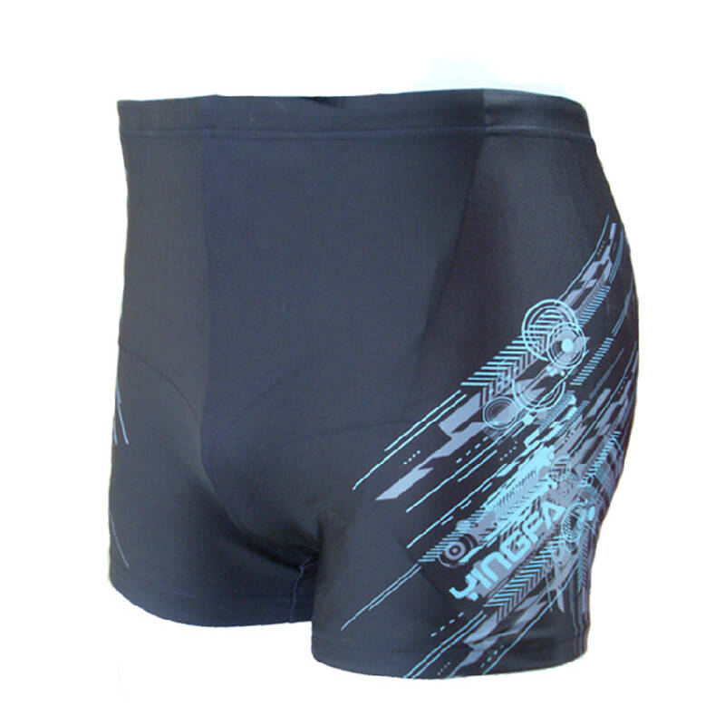 英发/yingfay 3602民用款 氨纶丝光数码印花平角游泳裤 黑蓝色 xl