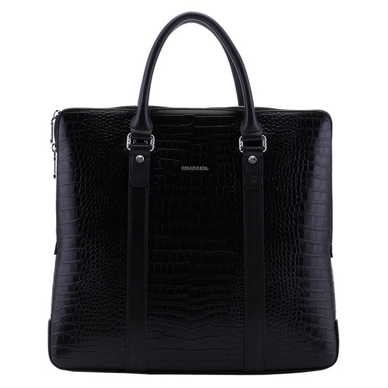 夏利豪 charriol鳄鱼纹压花商务公文包 ca046-1211黑色 自营