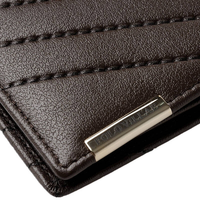 保罗威特(polo villae)男士钱包 商务时尚斜条纹经典款真皮票夹 男士