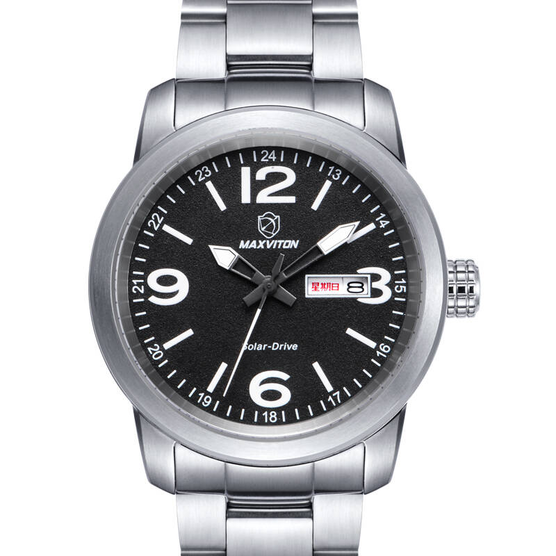 玛斯威顿(maxviton)光动能男表钢带 太阳能夜光手表男士表防水正品