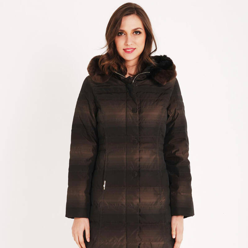 雪伦-美国sharon羽绒服女正品中长款奢华进口兔毛领防风渐变羽绒服