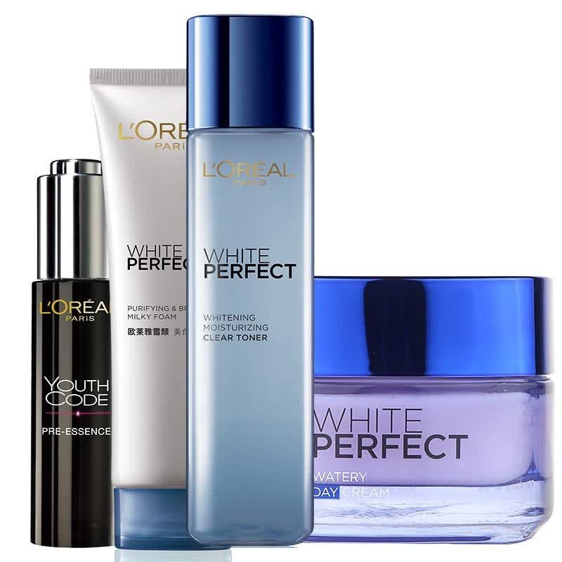 欧莱雅(loreal)雪颜美白 精华4件套(肌底液 洗面奶 柔肤水 日霜) 京东