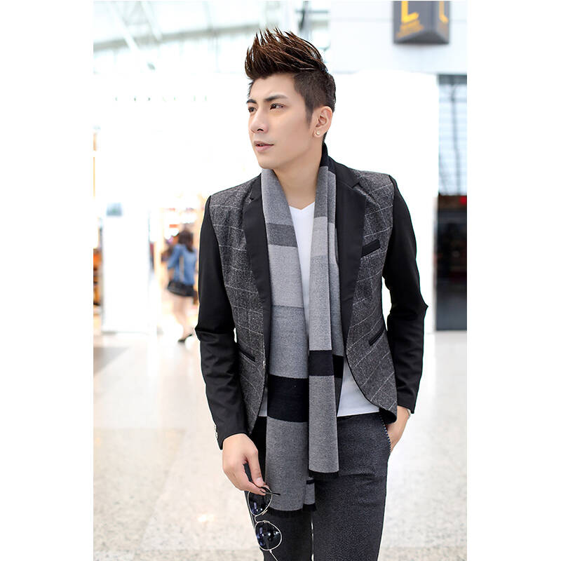 2015秋冬季新款男士短流苏围巾 情侣款韩版仿羊绒围脖 礼盒装 688蓝色