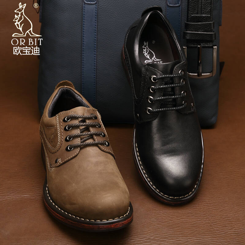 欧宝迪法国袋鼠正品动感 春夏新款头层皮男鞋 日常休闲英伦大头鞋工装