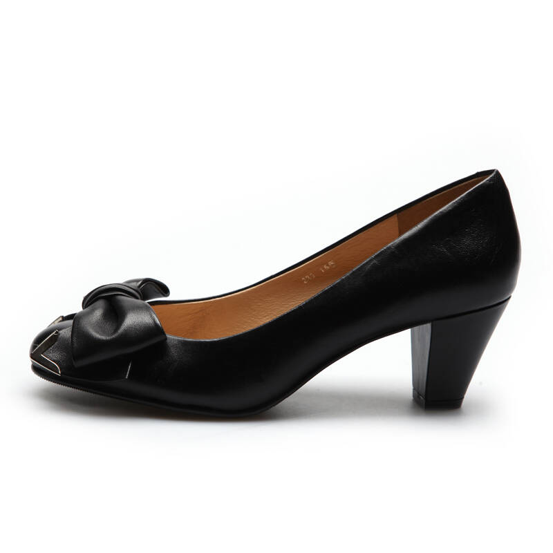 休闲舒适羊绒/羊皮/牛皮蝴蝶结单鞋浅口女鞋1882340 黑色羊皮610102