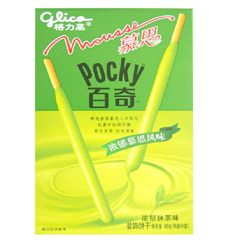 格力高 百奇慕思48g涂层棒状装饰饼干4种口味 休闲零食 浓郁抹茶味